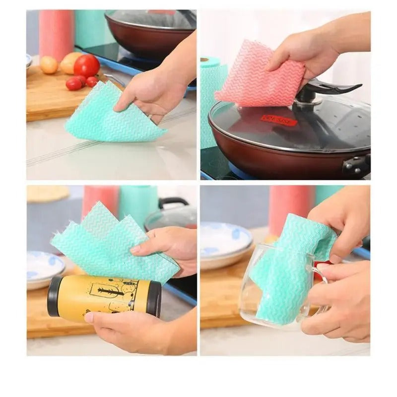 50Pcs Reusable Wipes Sheets Roll - Kitchen Housework Dish Cleaning Cloths Wiping Pad