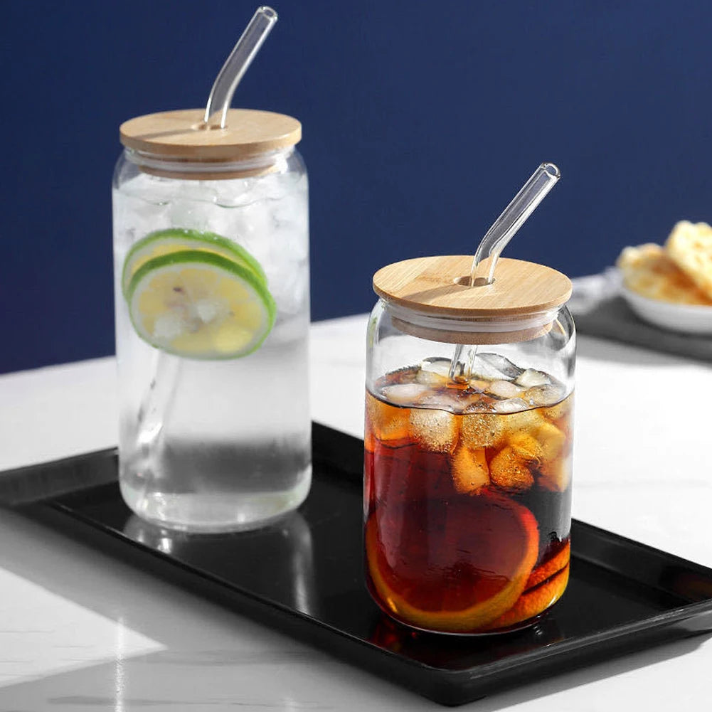 Modern Mason Glass Jar With Bamboo Lid And Straw (Premium Quality)