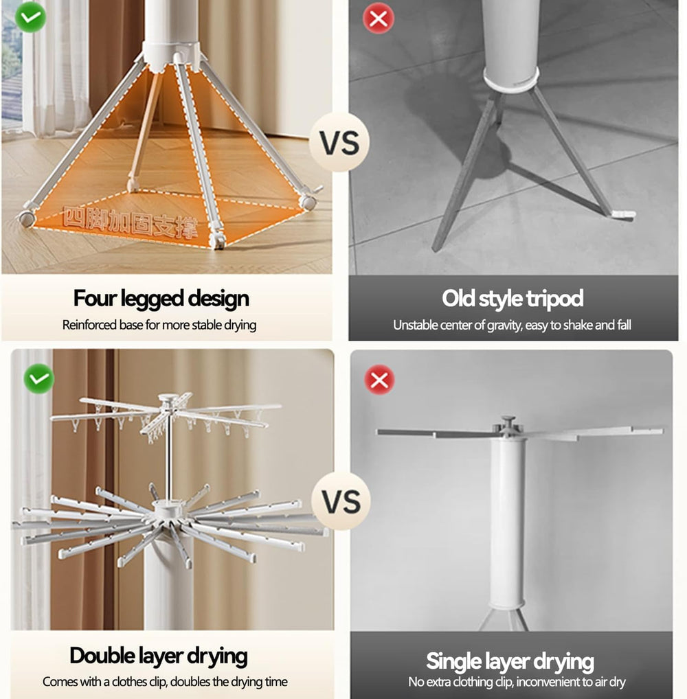 Aluminum Tripod Clothes Drying Rack for Laundry, Clothes Drying Rack with 360° Rotating Wheel