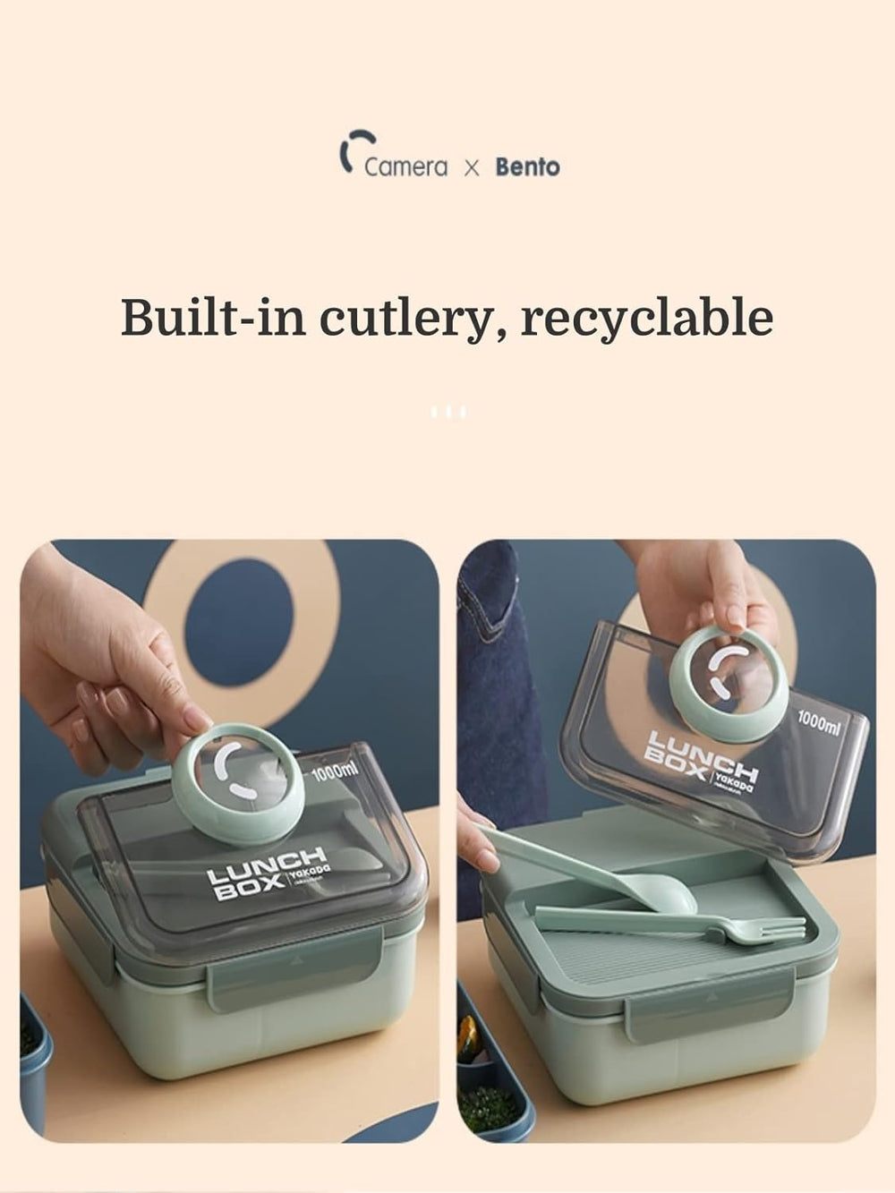 Camera Lunch Box With Spoon Fork, Portable Children Kids Student Bento Box, Sealed Lunch Box