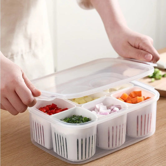 6 Grid Vegetable Storage Box With Lid