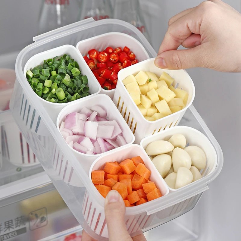 6 Grid Vegetable Storage Box With Lid