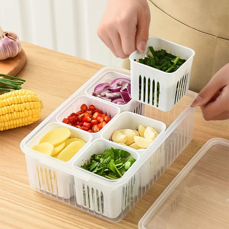 6 Grid Vegetable Storage Box With Lid
