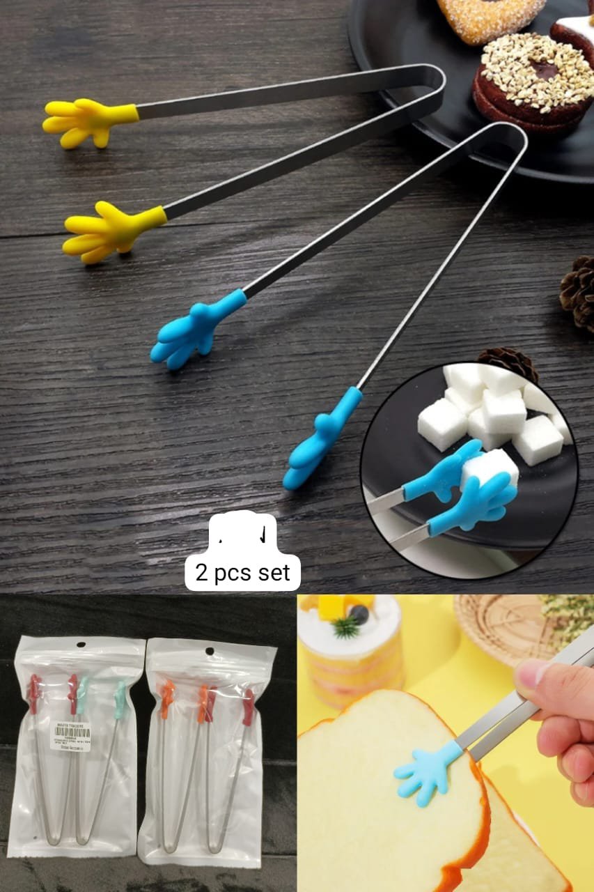 2 Pcs Stainless Steel Hand Shape Silicone Tongs
