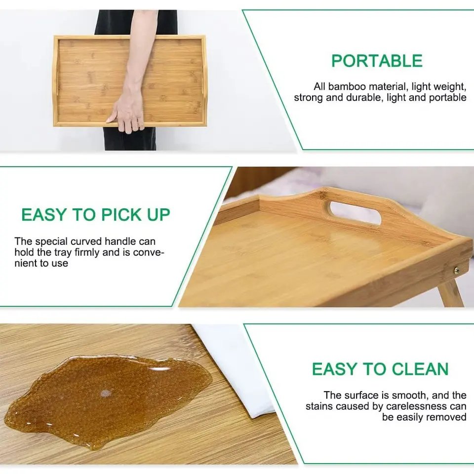 Bamboo Wooden Breakfast Bed Table. (High Quality)