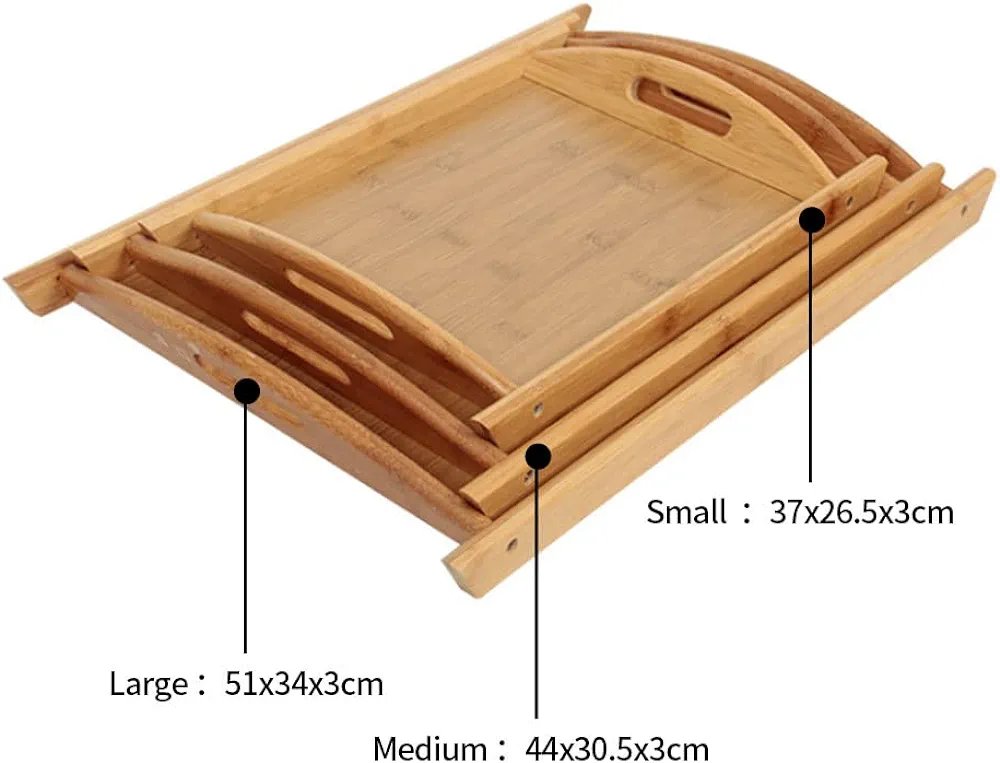 3-Piece Set Bamboo Serving Trays with Handles