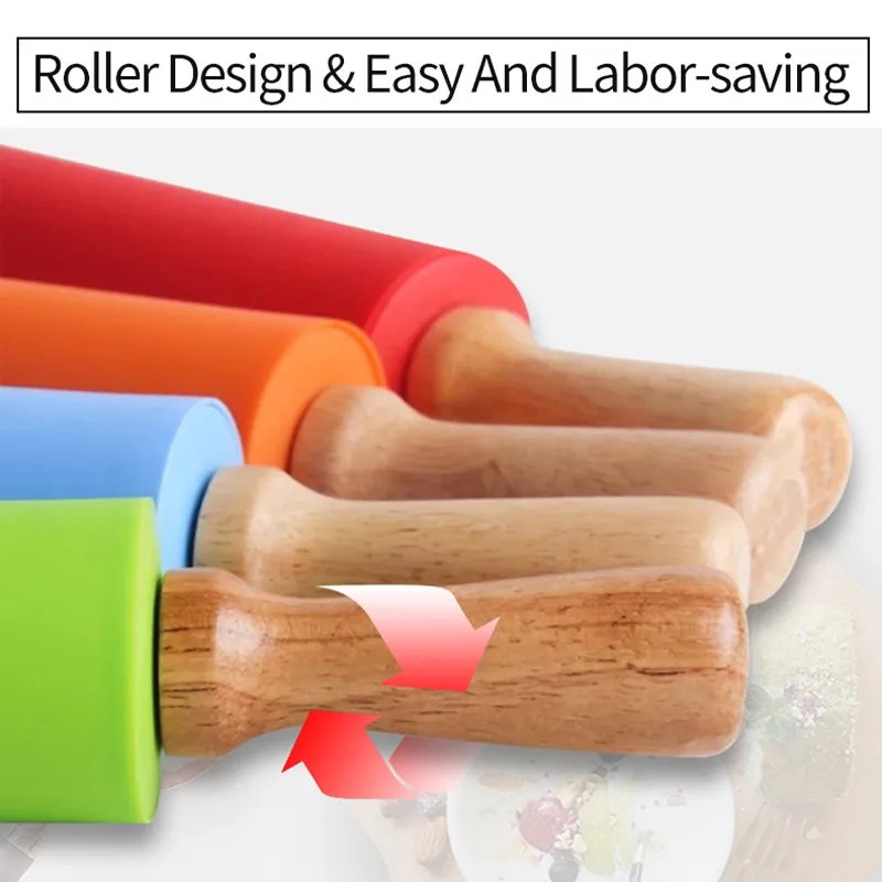Wooden Handle Non Stick Silicone Rolling Pin