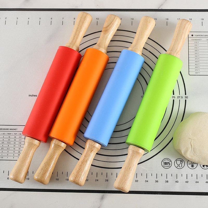 Wooden Handle Non Stick Silicone Rolling Pin