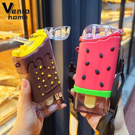 Donut Ice Cream Water Bottle with Straw