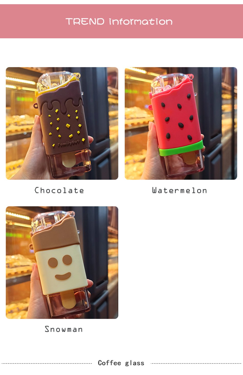 Donut Ice Cream Water Bottle with Straw
