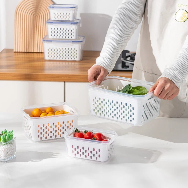 Double Layer Food Sealed Preservation With Drain Basket (3 Pcs Set)