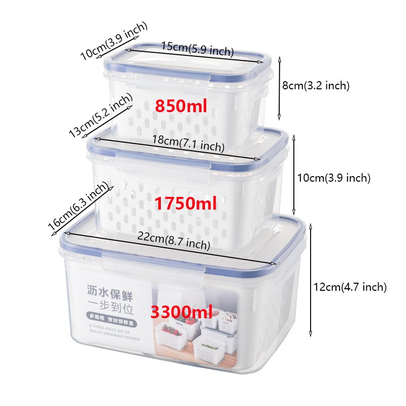 Double Layer Food Sealed Preservation With Drain Basket (3 Pcs Set)