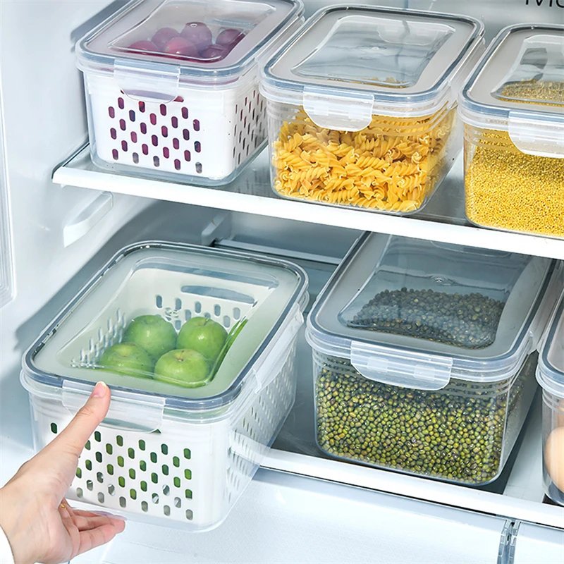 Double Layer Food Sealed Preservation With Drain Basket (3 Pcs Set)