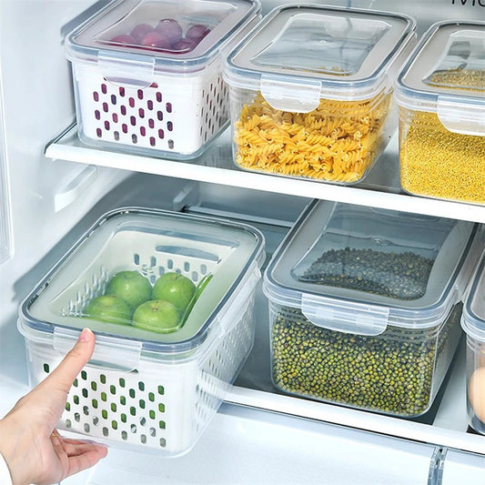 Double Layer Food Sealed Preservation With Drain Basket (3 Pcs Set)