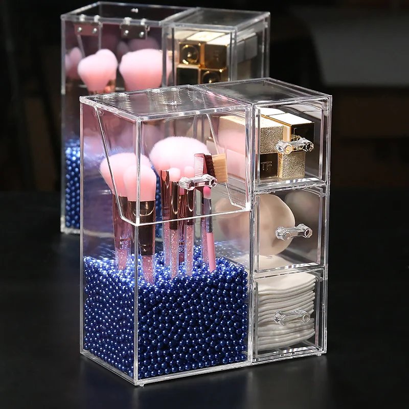 Acrylic Make-up Organizer Brush Display Box With Pearls. (Premium Quality)