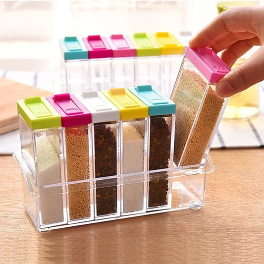 6 Pcs Set Seasoning Spice Box With Tray