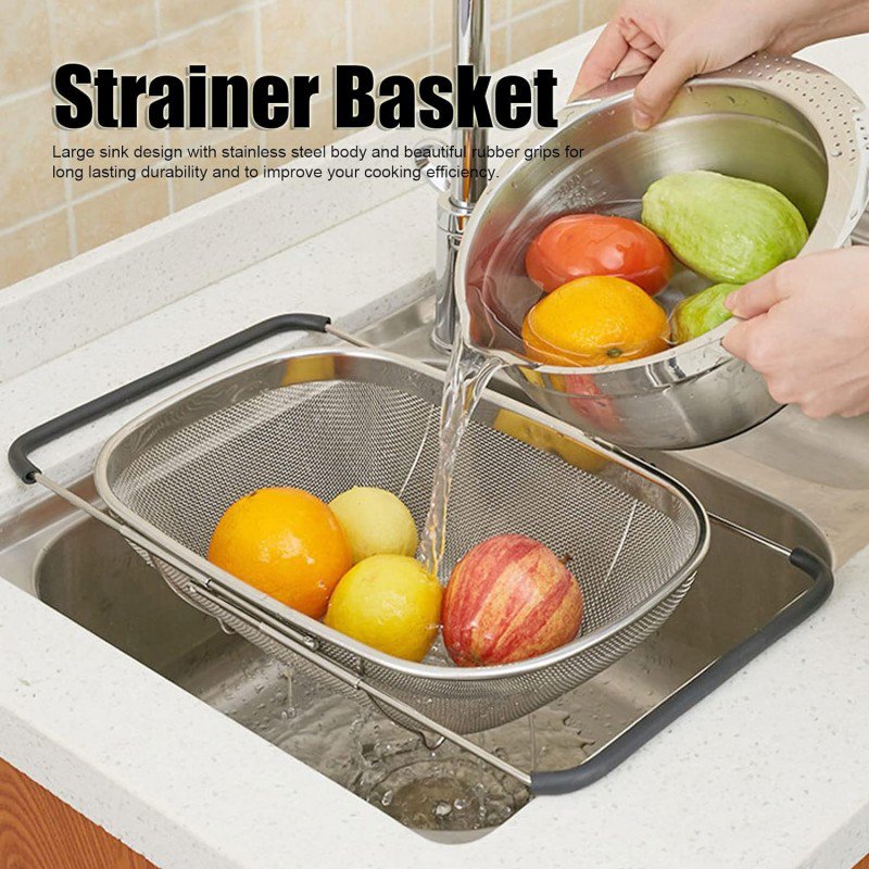 Over The Sink Stainless Steel Colander Strainer Basket, Drain Basket