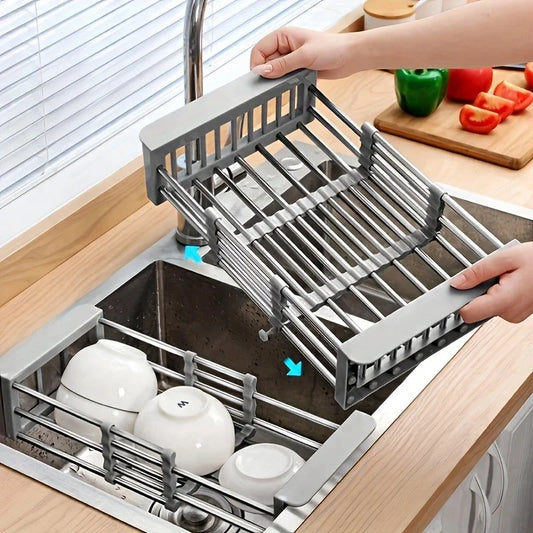 Stainless Steel Kitchen Sink Dish Drainer Counter Dish Drying Rack Collapsible Over The Sink