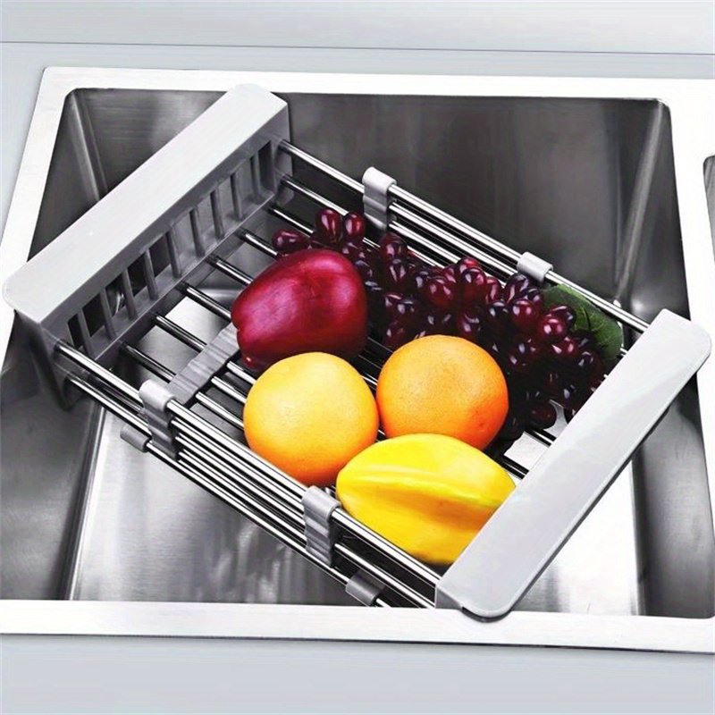 Stainless Steel Kitchen Sink Dish Drainer Counter Dish Drying Rack Collapsible Over The Sink