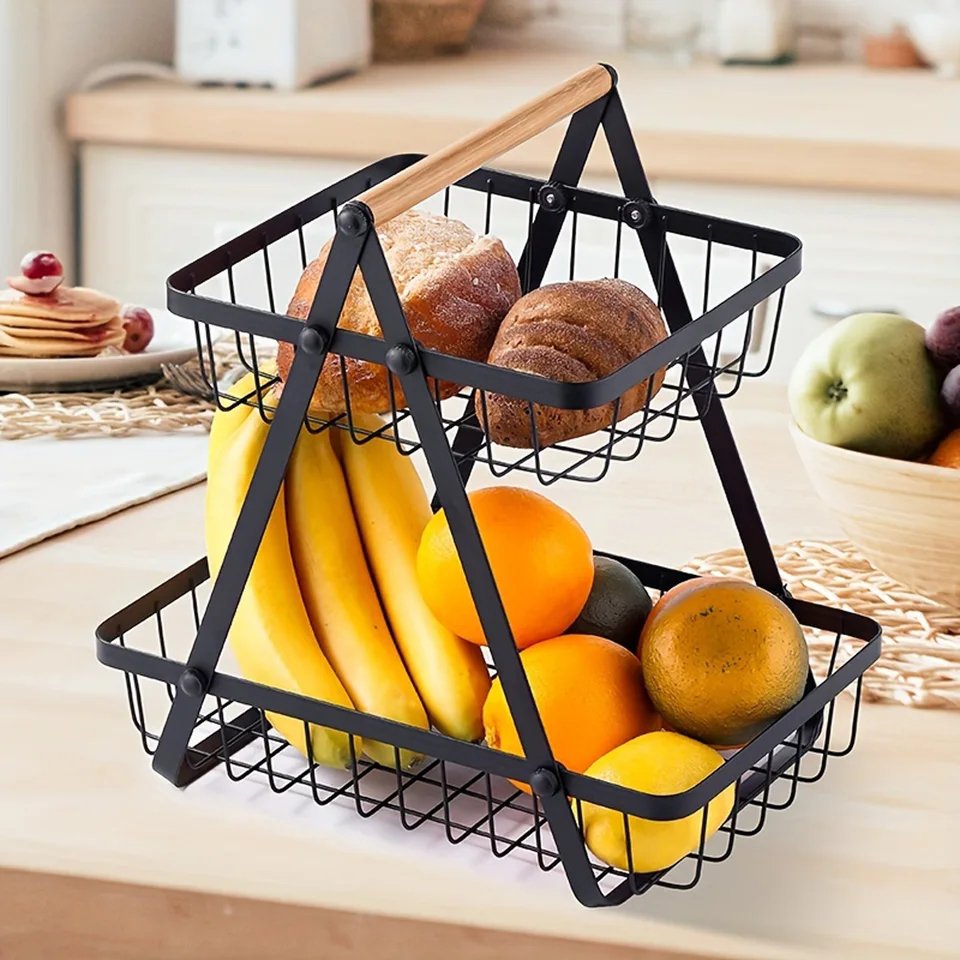 2 Tier Countertop Fruit Basket Organizer Basket For Kitchen Cournertop