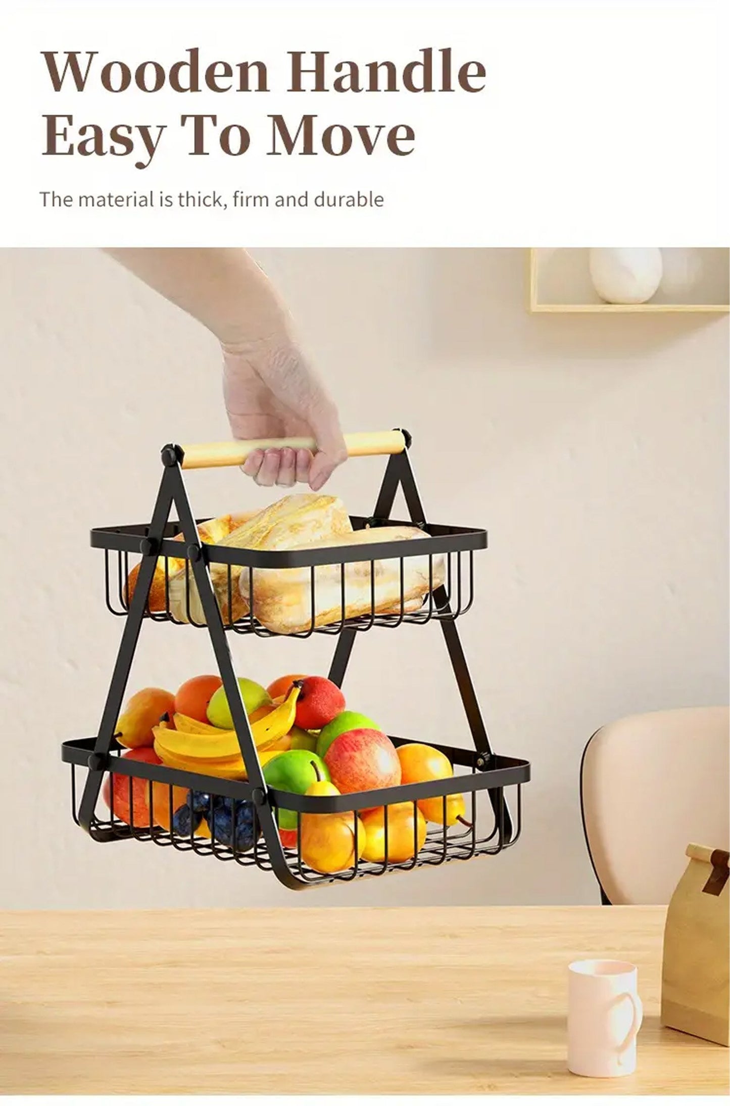 2 Tier Countertop Fruit Basket Organizer Basket For Kitchen Cournertop