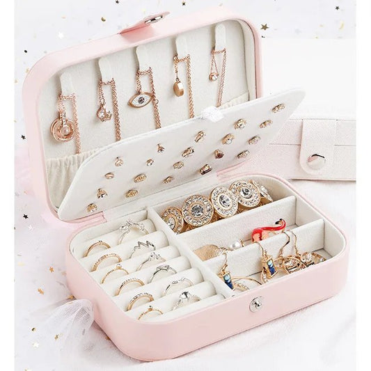 Double Layers PU Leather Portable Jewelry Organizer