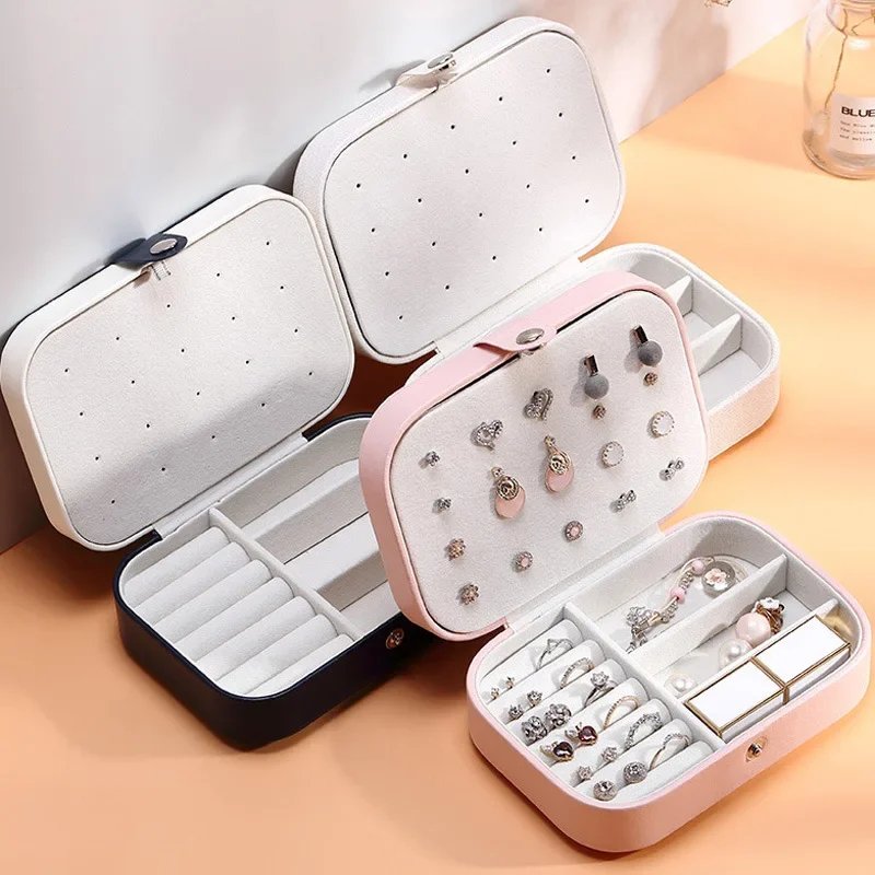 Double Layers PU Leather Portable Jewelry Organizer