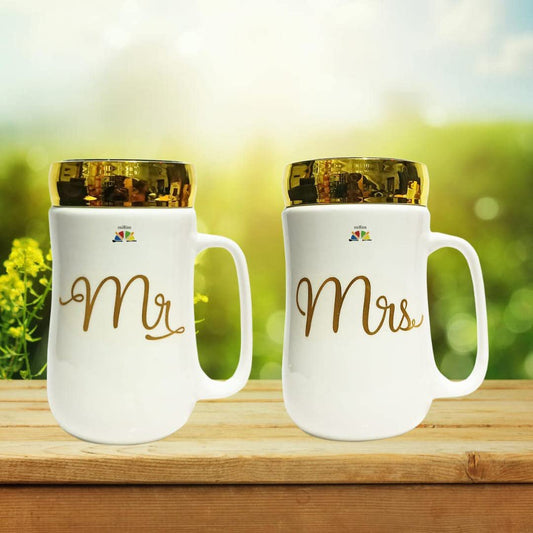 (Pack Of 2) Beautiful Ceramic Mug With Mirror Lid