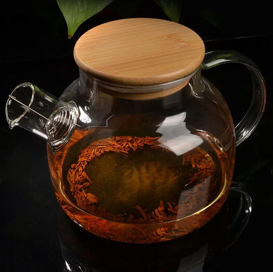 Glass Tea Infuser Kettle With Bamboo Lid