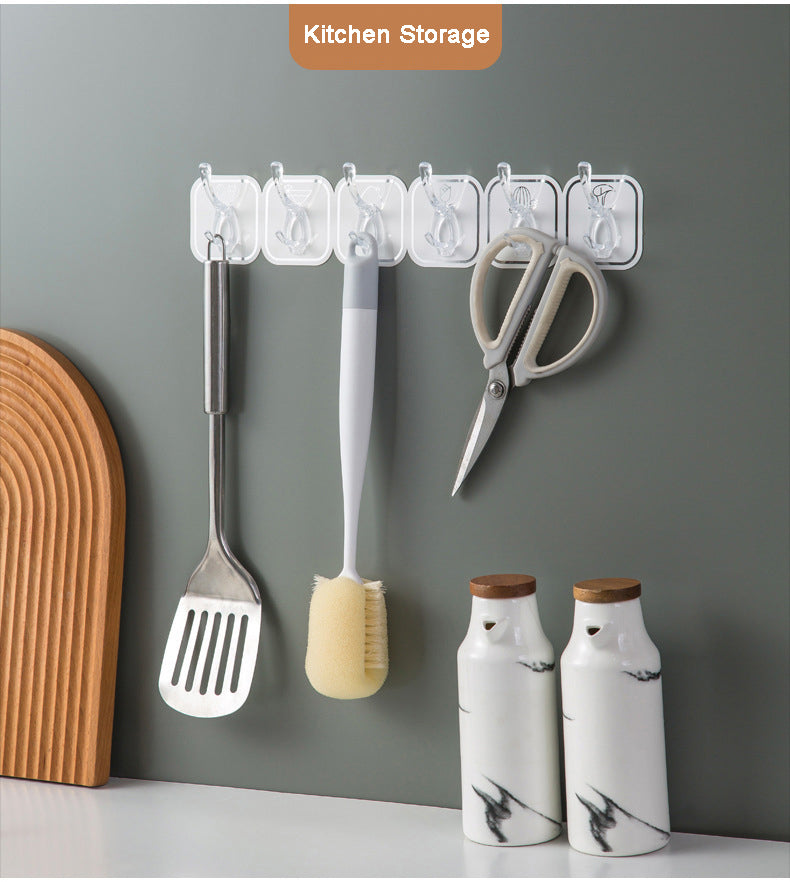 Self Adhesive Colorful 6 Row Wall Hook Wall
