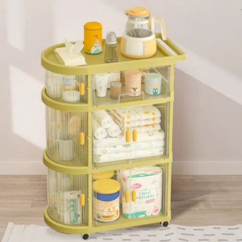 Freestanding Nursing Organizer Trolley Cart with 4 Tier Foldable Storage Cabinet with Top Box