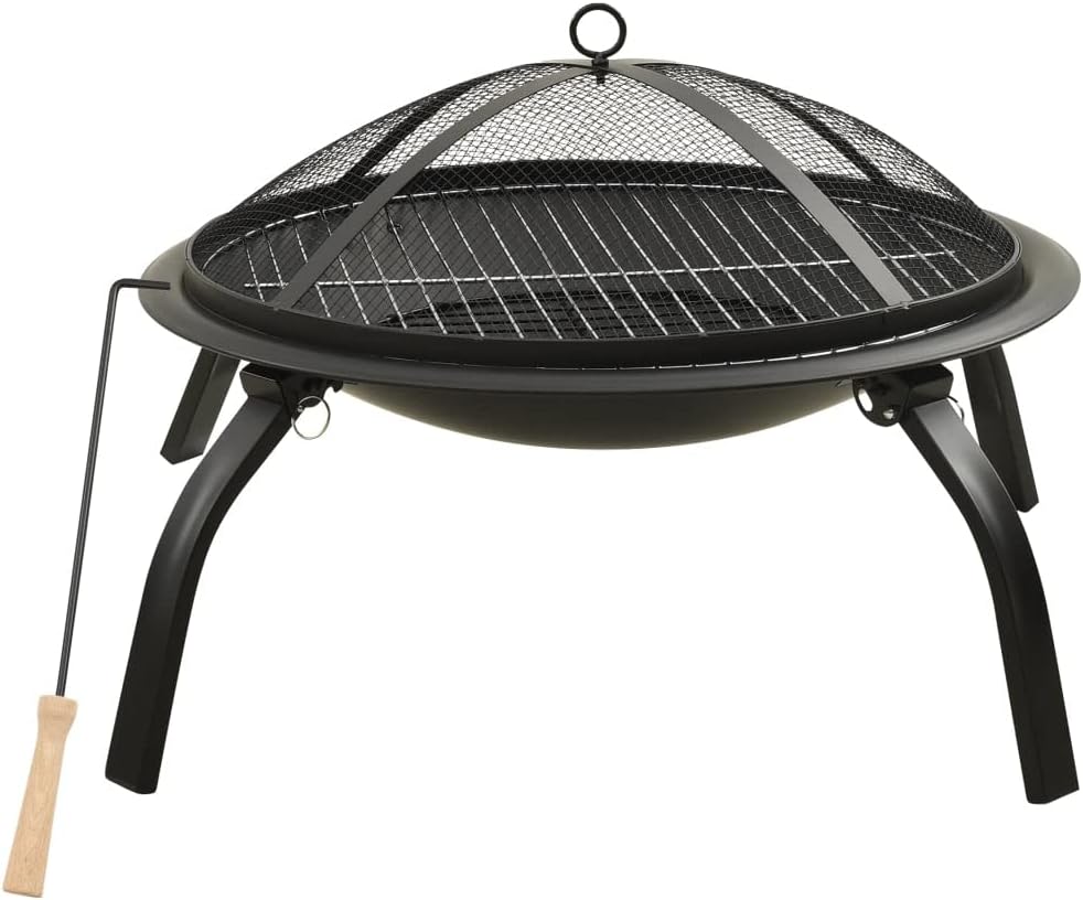 2-In-1 Fire Pit And BBQ With Poker 56x56x49 Cm Steel, With Colour Black