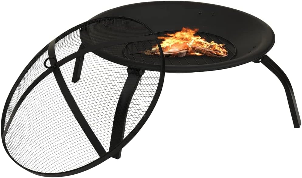 2-In-1 Fire Pit And BBQ With Poker 56x56x49 Cm Steel, With Colour Black