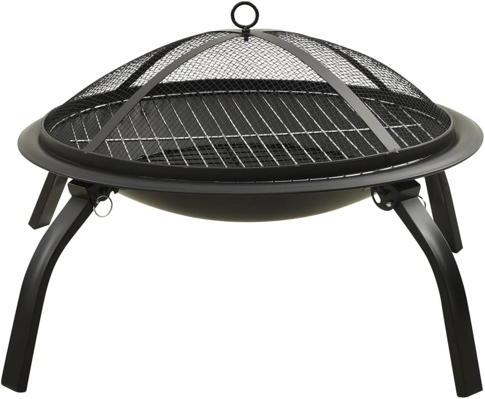 2-In-1 Fire Pit And BBQ With Poker 56x56x49 Cm Steel, With Colour Black