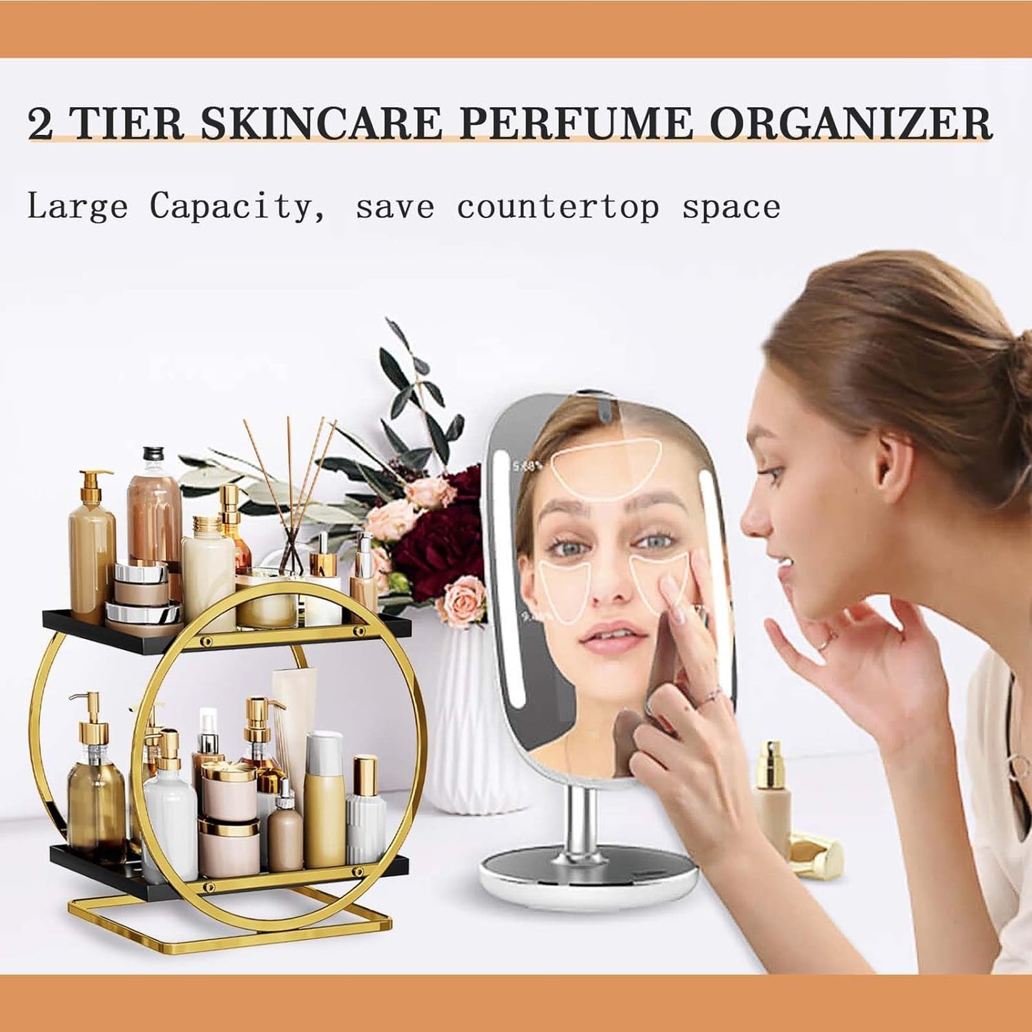 Makeup Organizers And Storage, 2 Tier Metal Perfume Skincare Cosmetics Organizer Rack