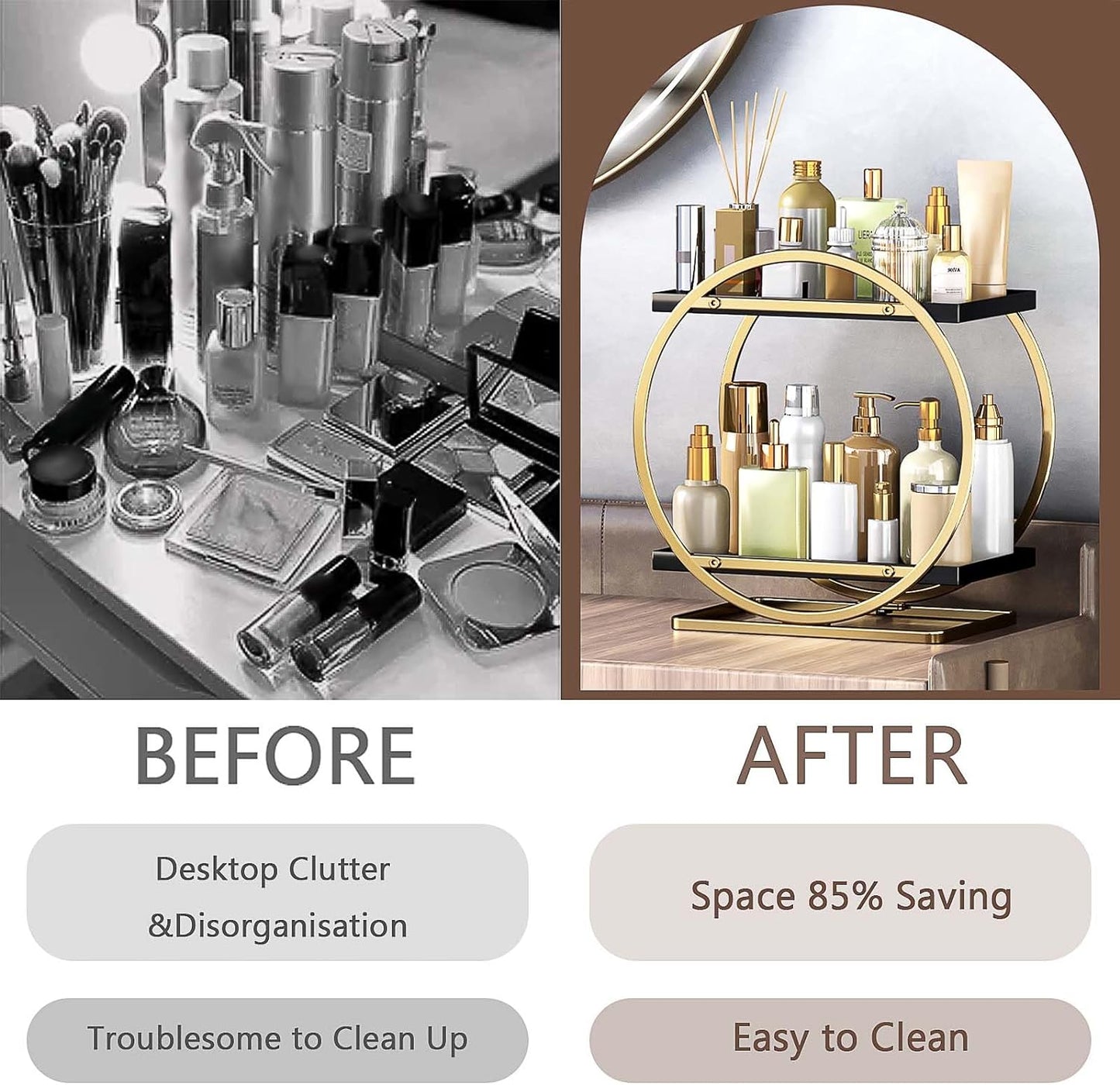 Makeup Organizers And Storage, 2 Tier Metal Perfume Skincare Cosmetics Organizer Rack