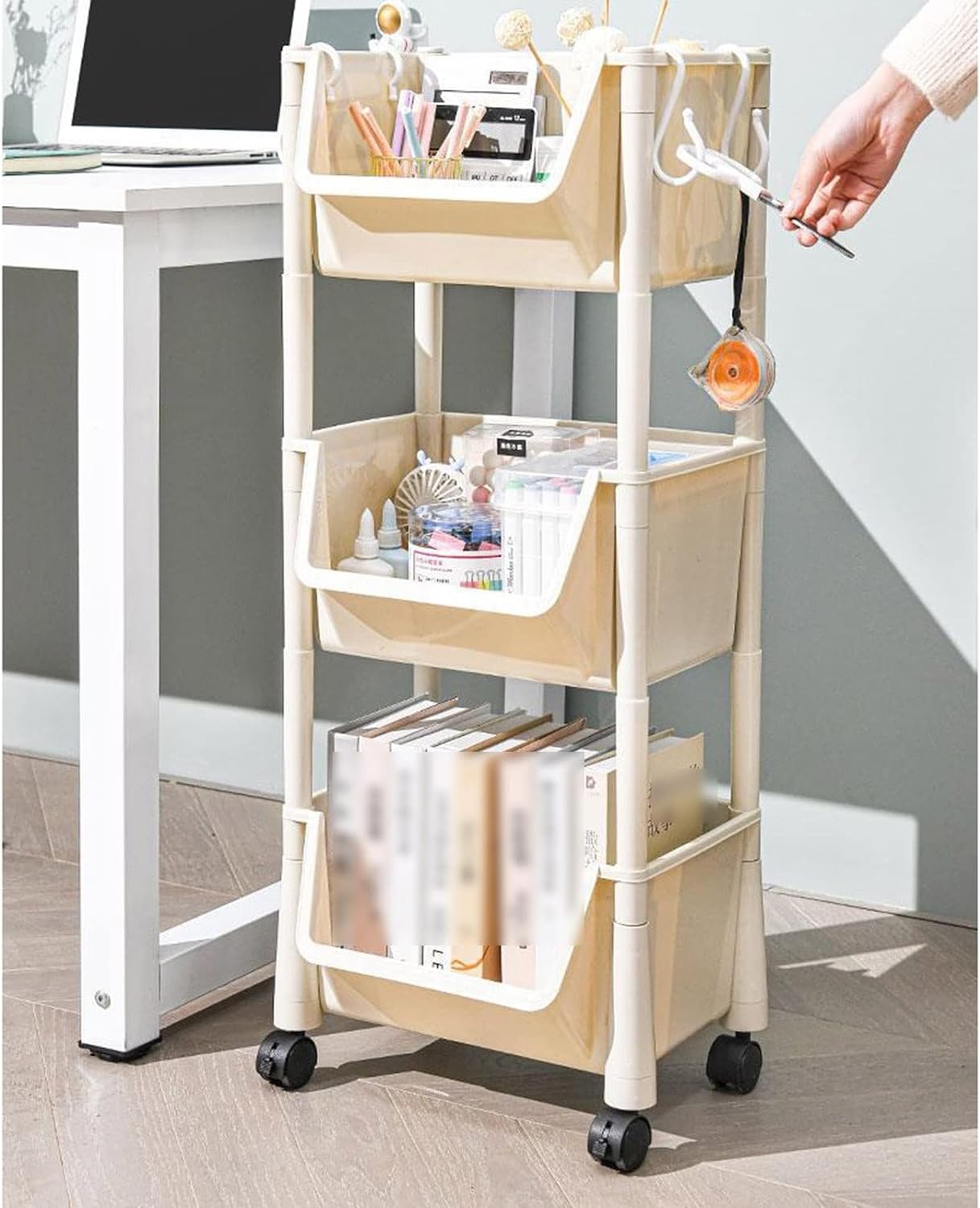 1pc 3-Layer Storage Rack With Wheels, Movable Bookshelf Rack Home Organization