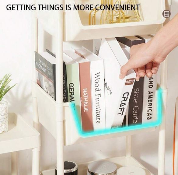 1pc 3-Layer Storage Rack With Wheels, Movable Bookshelf Rack Home Organization