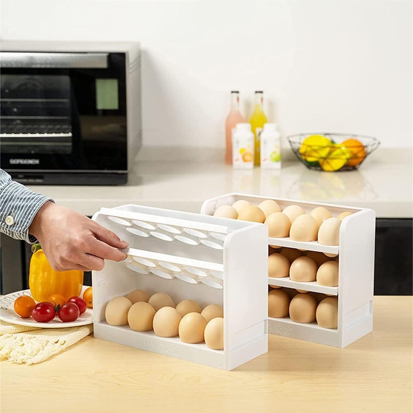 30 Grid Egg Holder For Refrigerator, 3-Layer Egg Storage Container Plastic