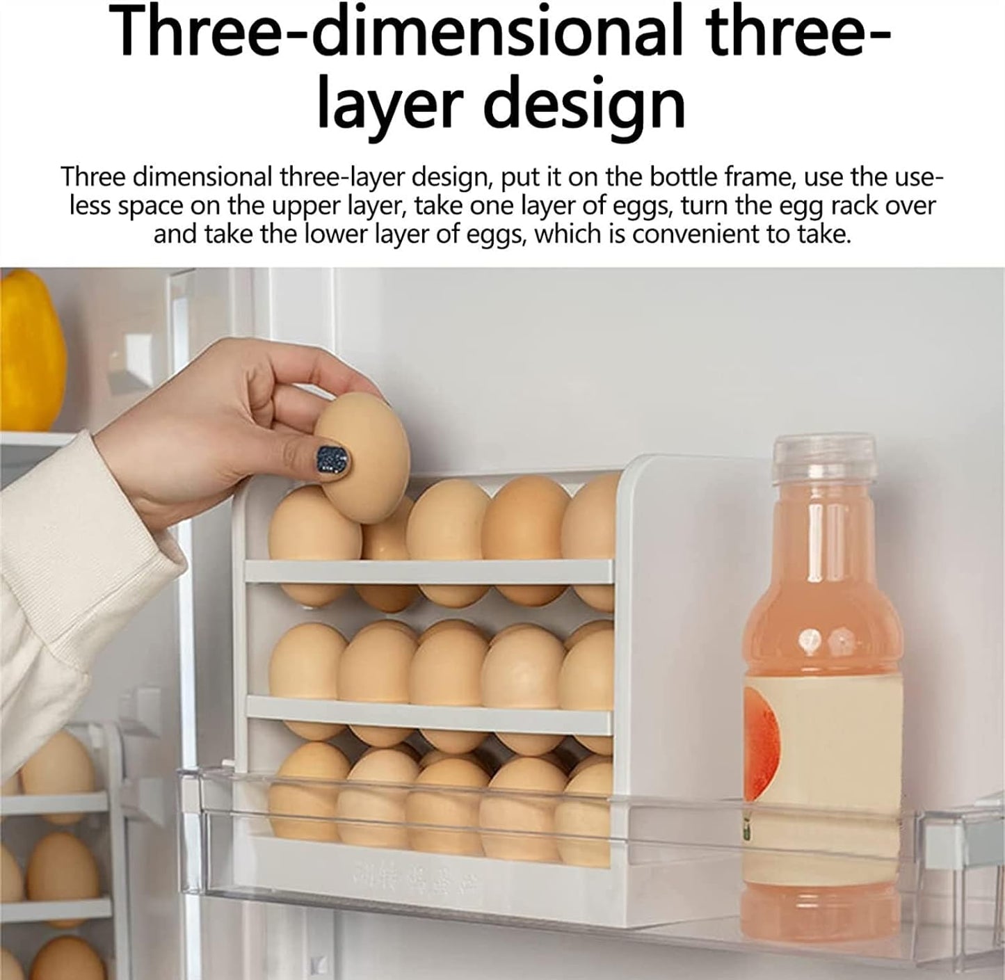 30 Grid Egg Holder For Refrigerator, 3-Layer Egg Storage Container Plastic