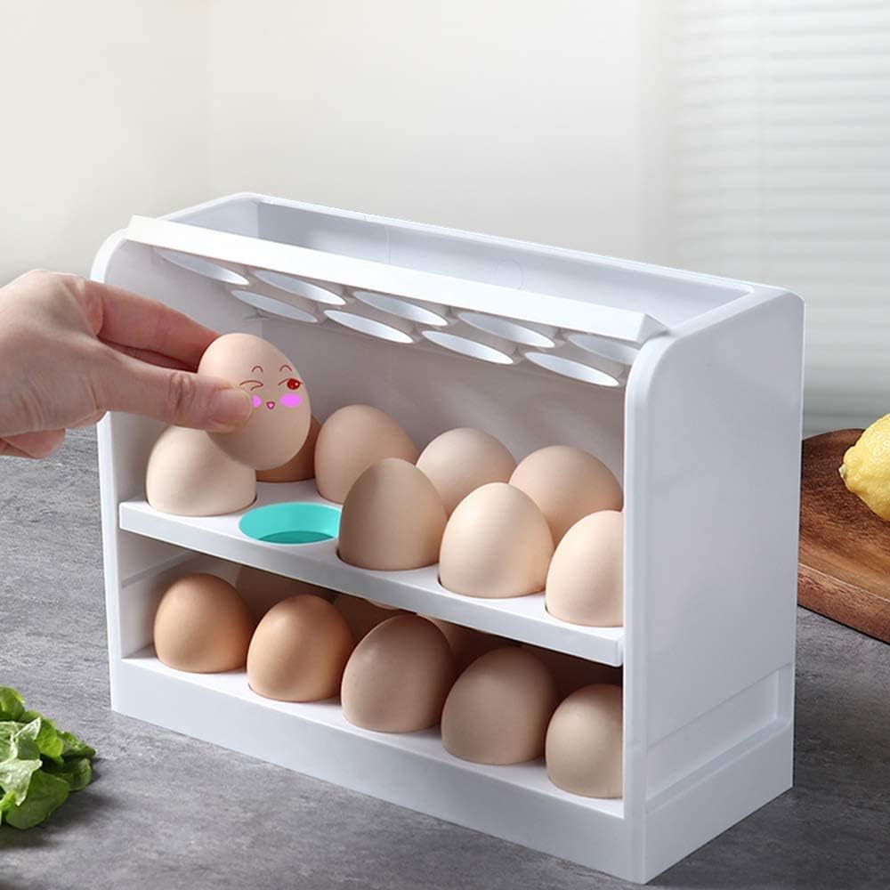 30 Grid Egg Holder For Refrigerator, 3-Layer Egg Storage Container Plastic
