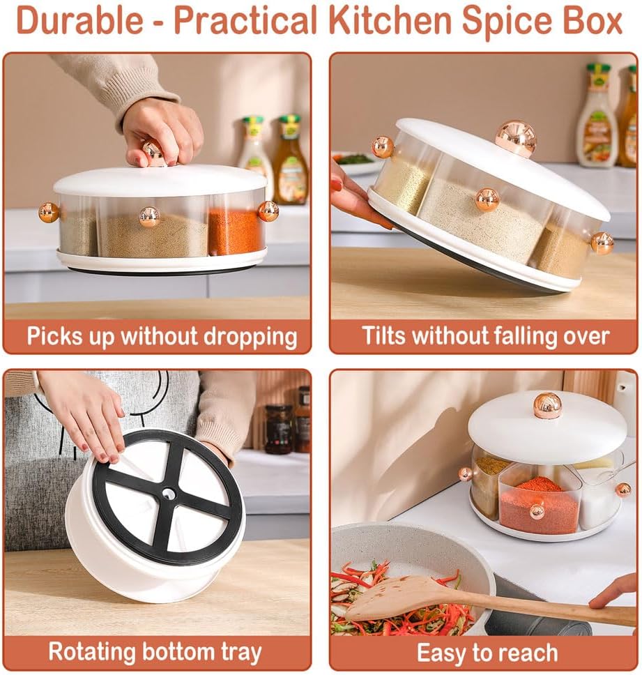 Kitchen Multifunctional Spice Dispenser, 360° Rotating Large Capacity Spice Seasoning Box