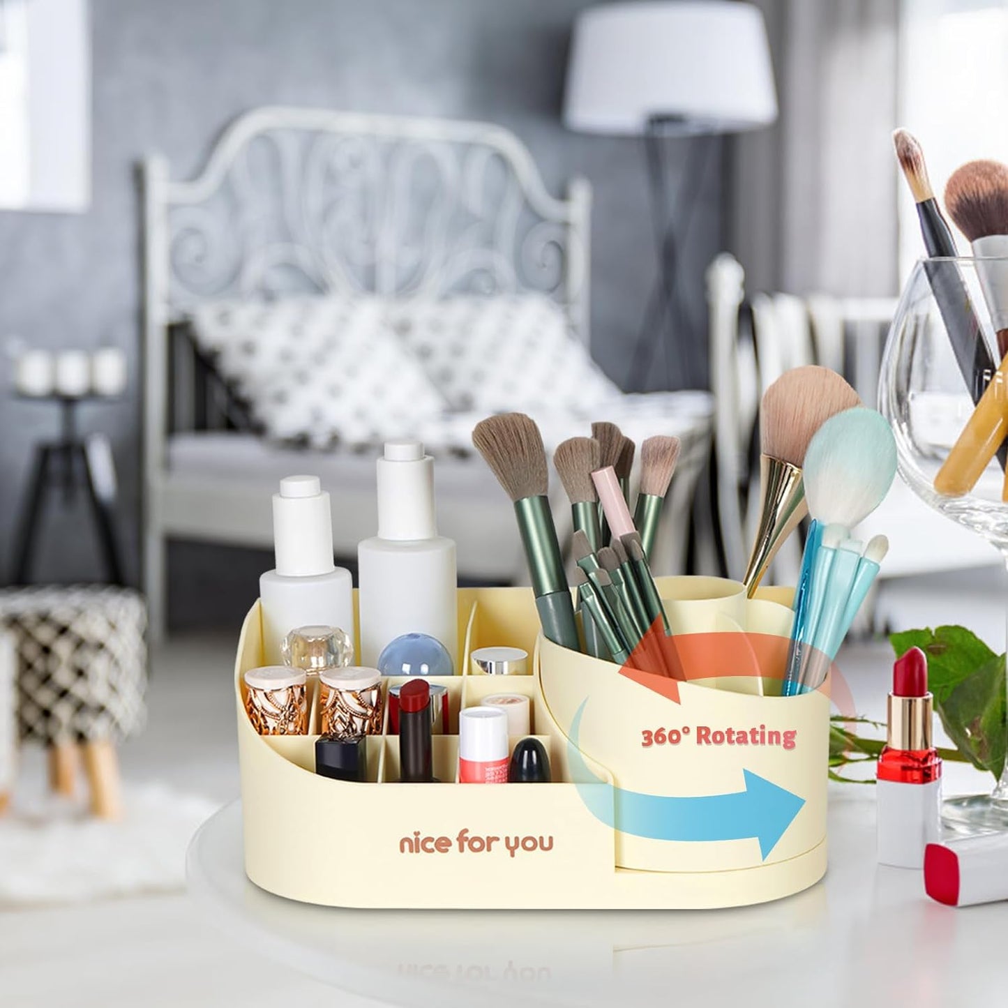 360°Rotating Makeup Organizer, Large Capacity Makeup Tools Holder Cosmetic Display Case