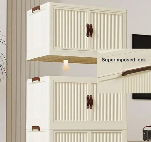 3 Layer Folding Storage Wardrobe ABS Plastic With Wheels
