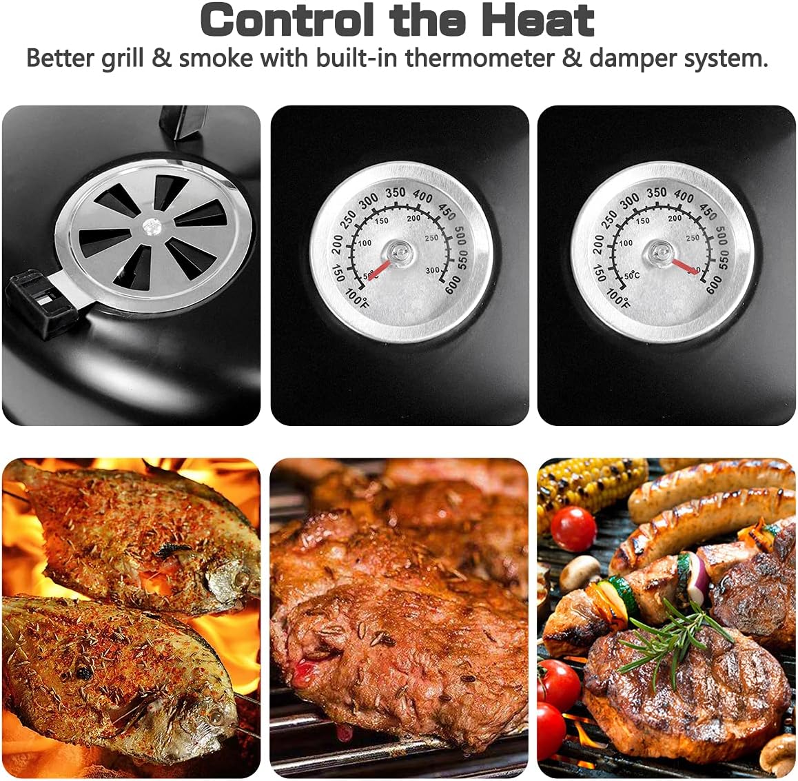 3 In 1 Vertical Charcoal Smoker, 16 inches Separable BBQ Smoker Grill Combo With Built-In Thermometer & Easy TEMP Adjustable Vent For Outdoor Cooking
