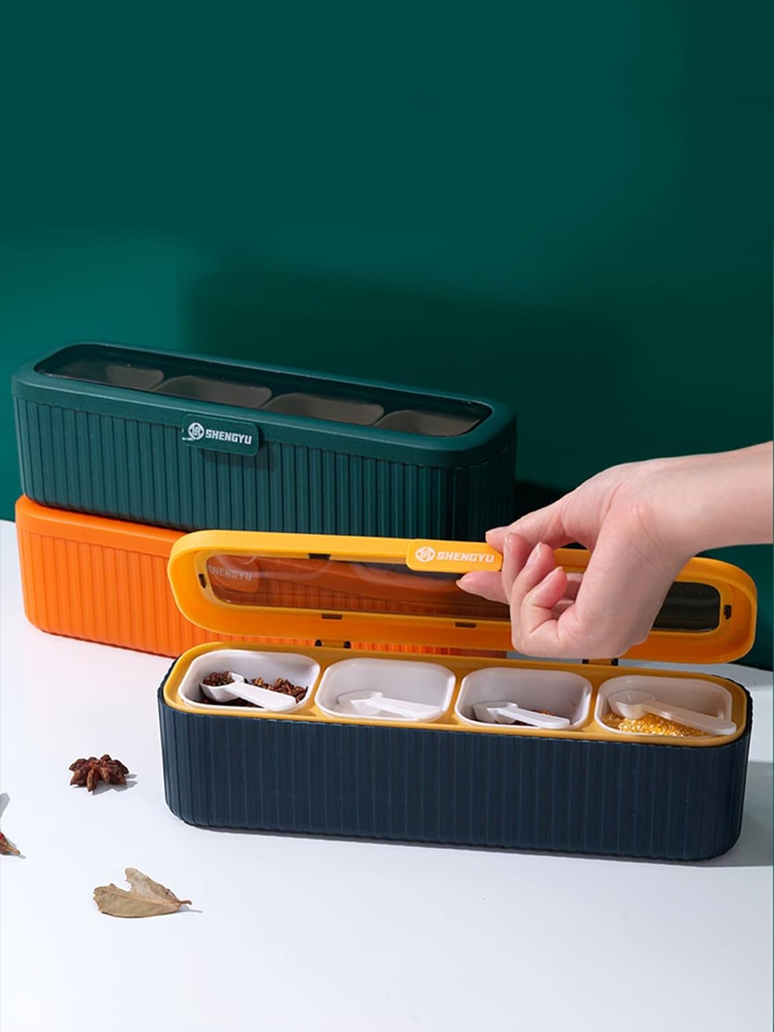 4-Compartment Seasoning Jar Storage Container, Kitchen Storage Container For Storing Spices Salt Sugar Pepper