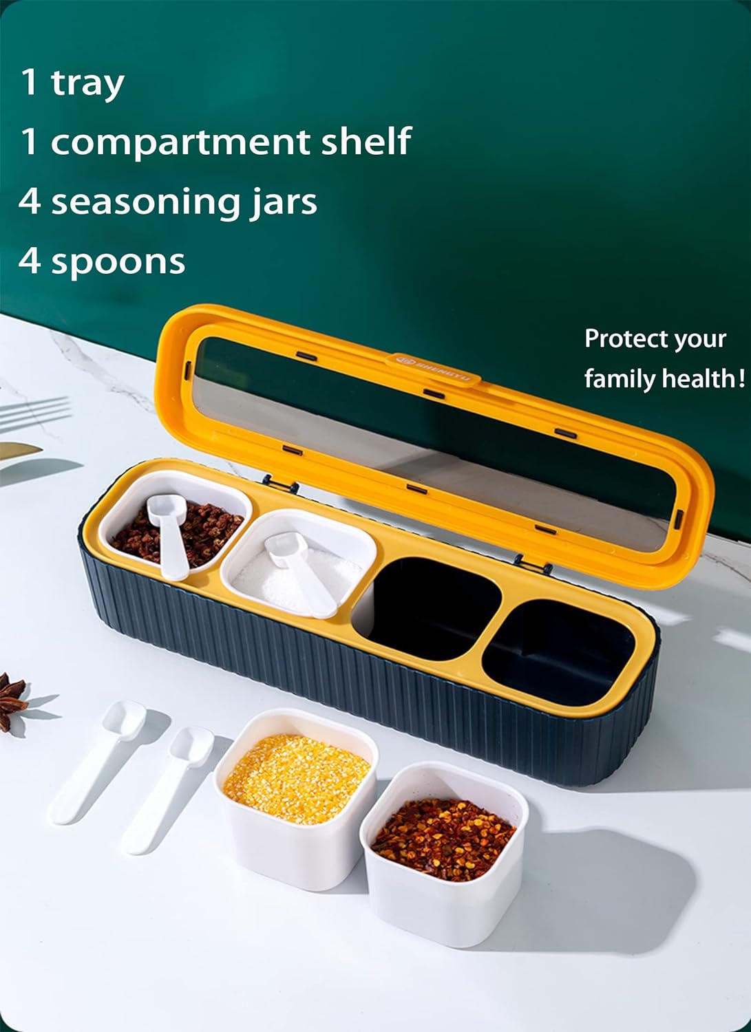 4-Compartment Seasoning Jar Storage Container, Kitchen Storage Container For Storing Spices Salt Sugar Pepper