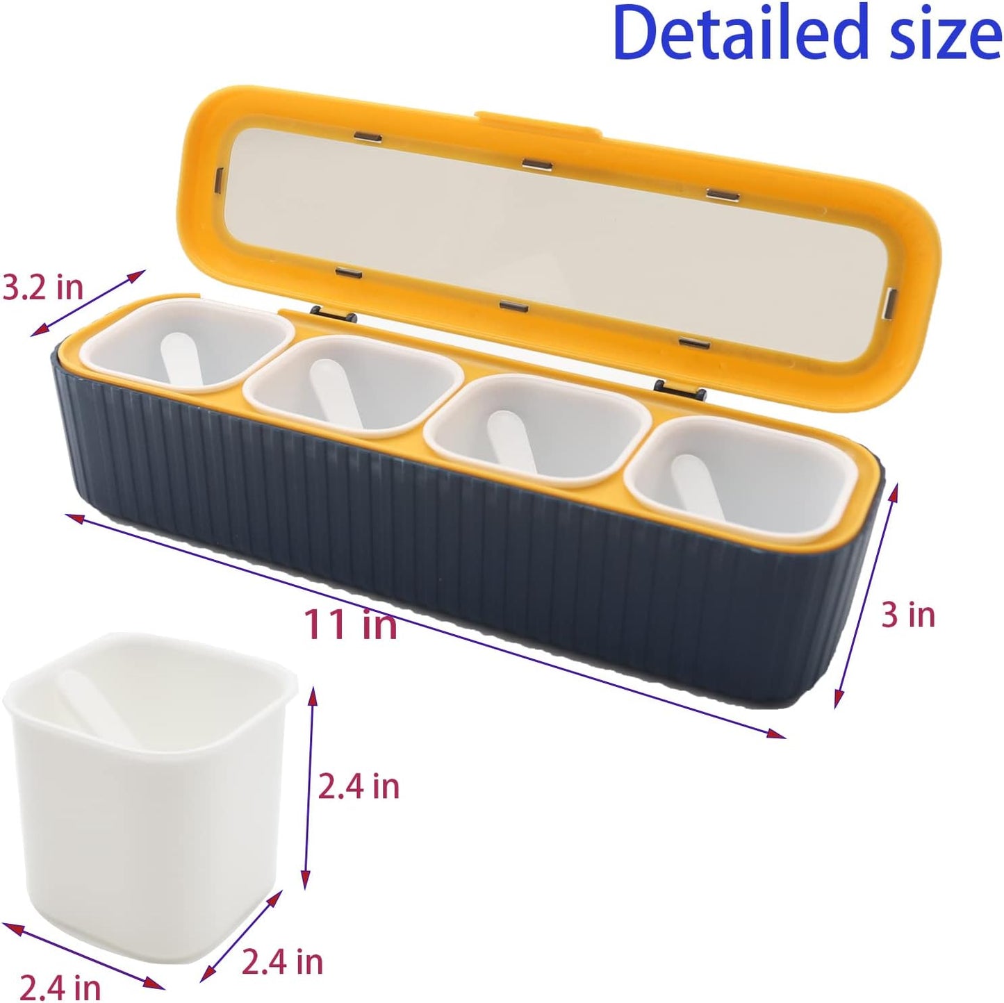 4-Compartment Seasoning Jar Storage Container, Kitchen Storage Container For Storing Spices Salt Sugar Pepper