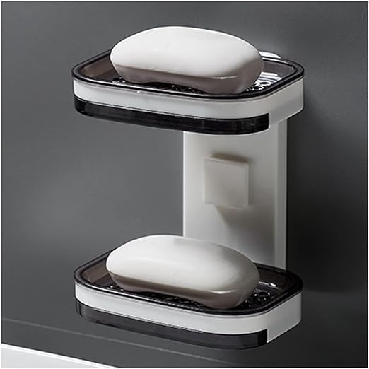 Double Layer Soap Dish Suction Cup Soap Holder, Strong Sponge Holder for Shower, Bathroom, Tub and Kitchen Sink