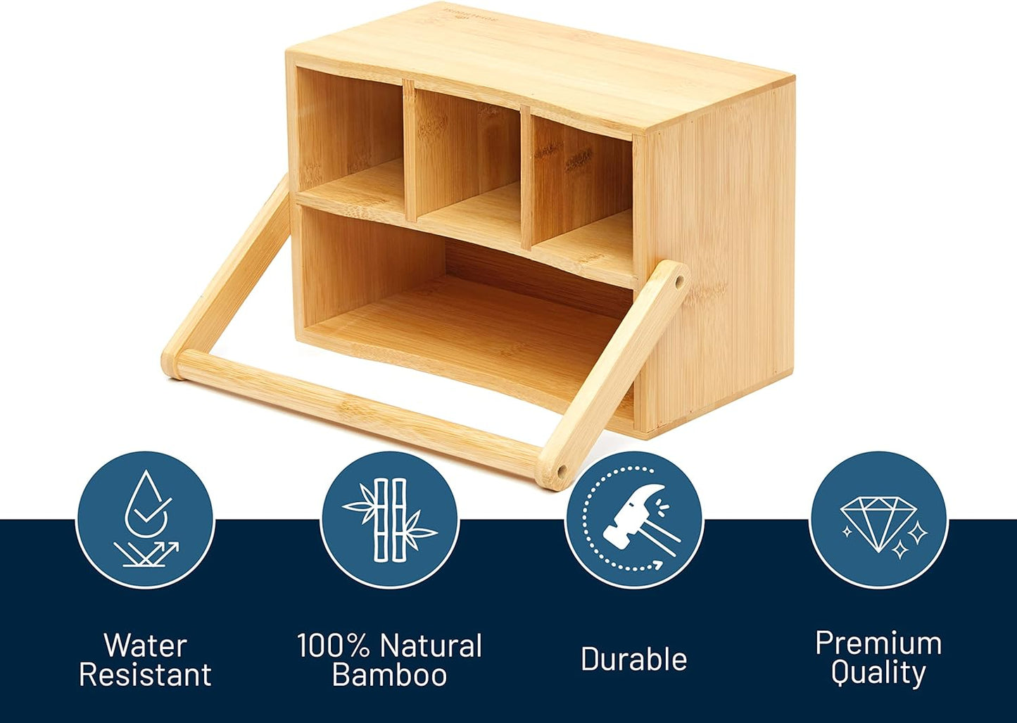 4 Compartment Wooden Cutlery Condiment Sauce Napkin Holder Storage Caddy Box